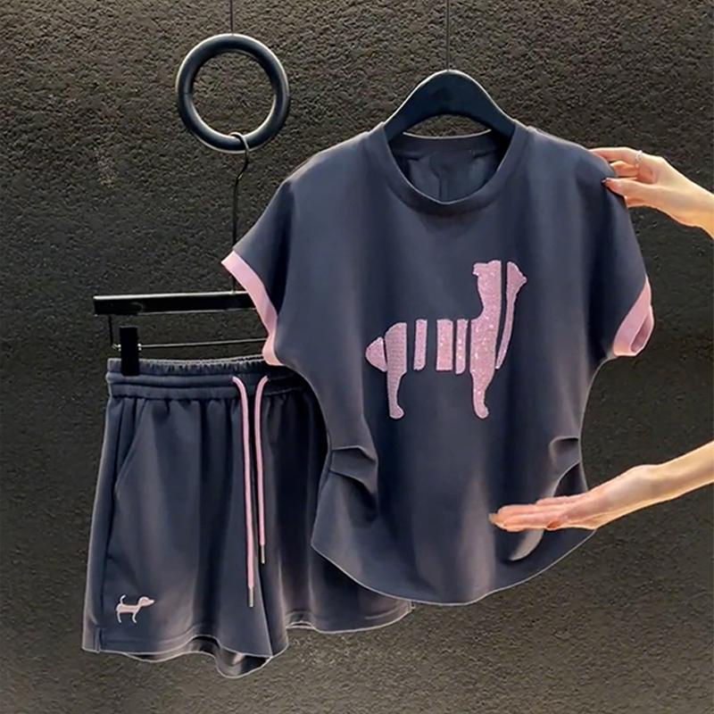 Set Đồ Thể Thao Hai Mảnh Gồm Áo Tay Ngắn + Quần Short Có Size Lớn 150kg Phong Cách Thời Trang Đường Phố Châu Âu