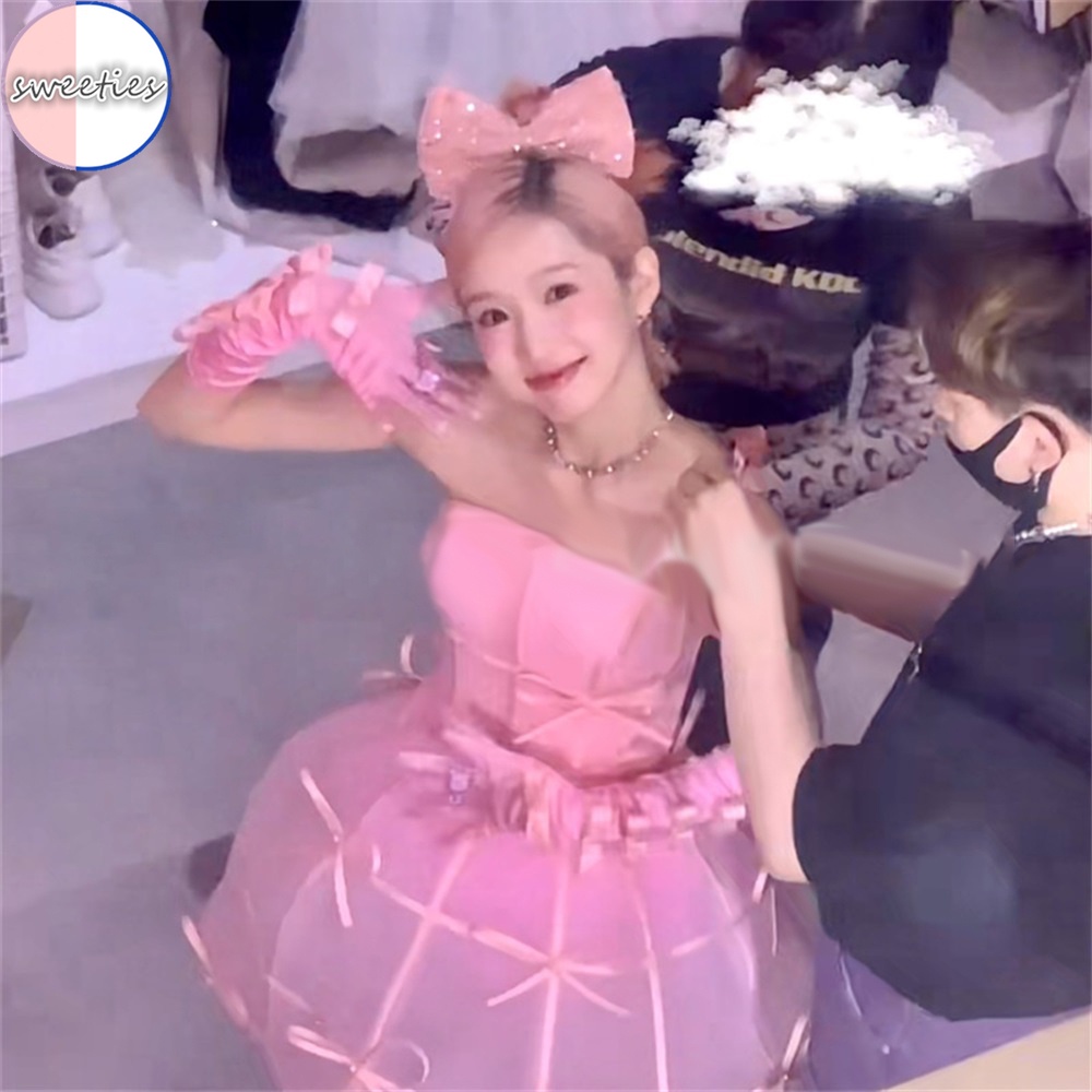 Găng Tay Nơ Đính Kim Cương Giả Màu Hồng Dùng Làm Đạo Cụ Chụp Ảnh Cho Búp Bê Barbie