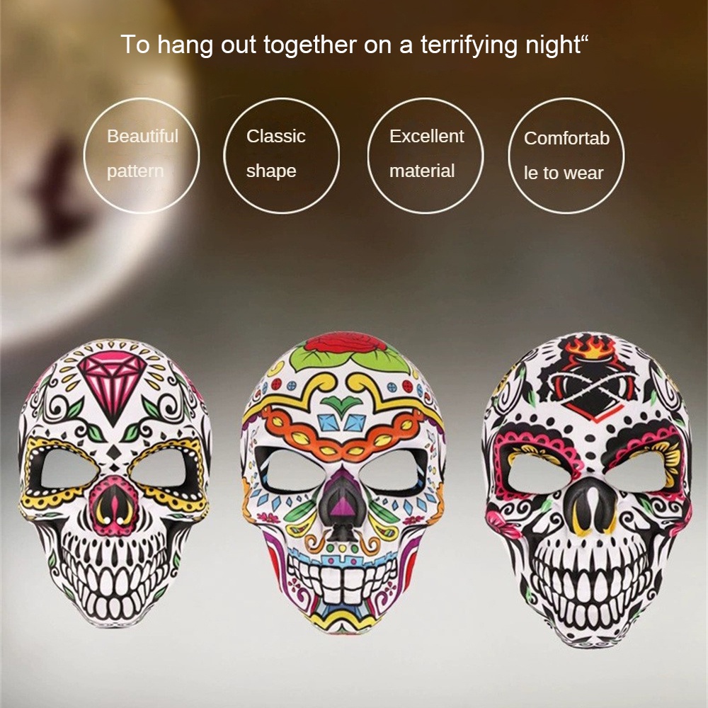 EELHOE Ngày của người chết Mặt nạ đầu lâu Mexico Halloween Hóa trang đầy đủ xương Mặt nạ Lễ hội Halloween Đồ dùng trang phục hóa trang Cosplay miiki_vn