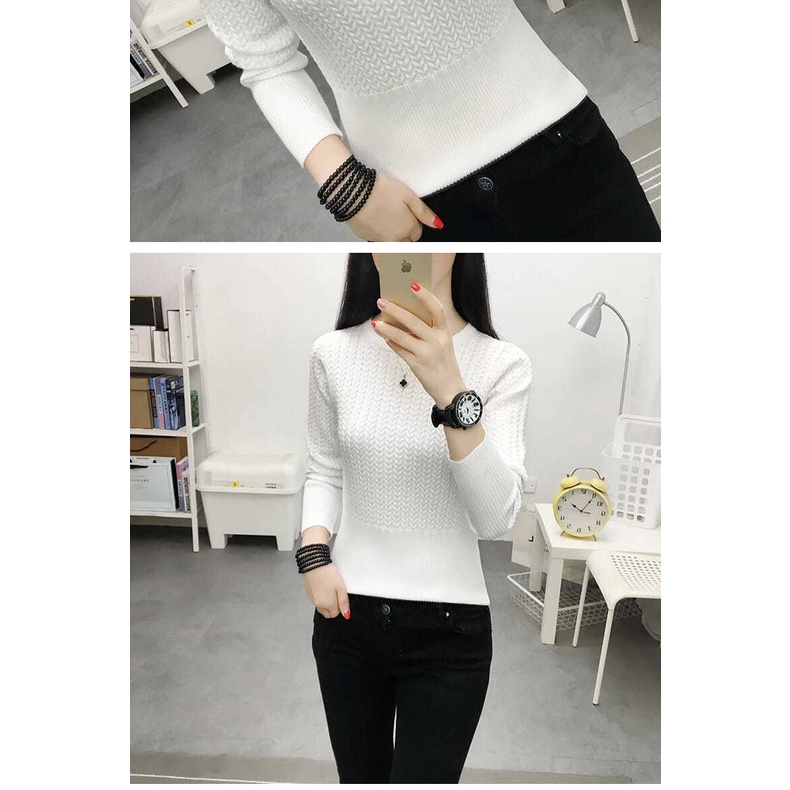 Áo Thun Sweater Dệt Kim Tay Dài Cổ Tròn Thời Trang Mùa Thu Cho Nữ