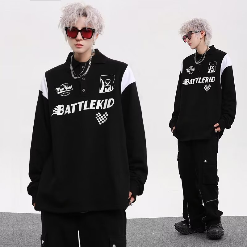 Áo sweater polo Dáng Rộng Phong Cách retro Mỹ Thời Trang Cho Nam