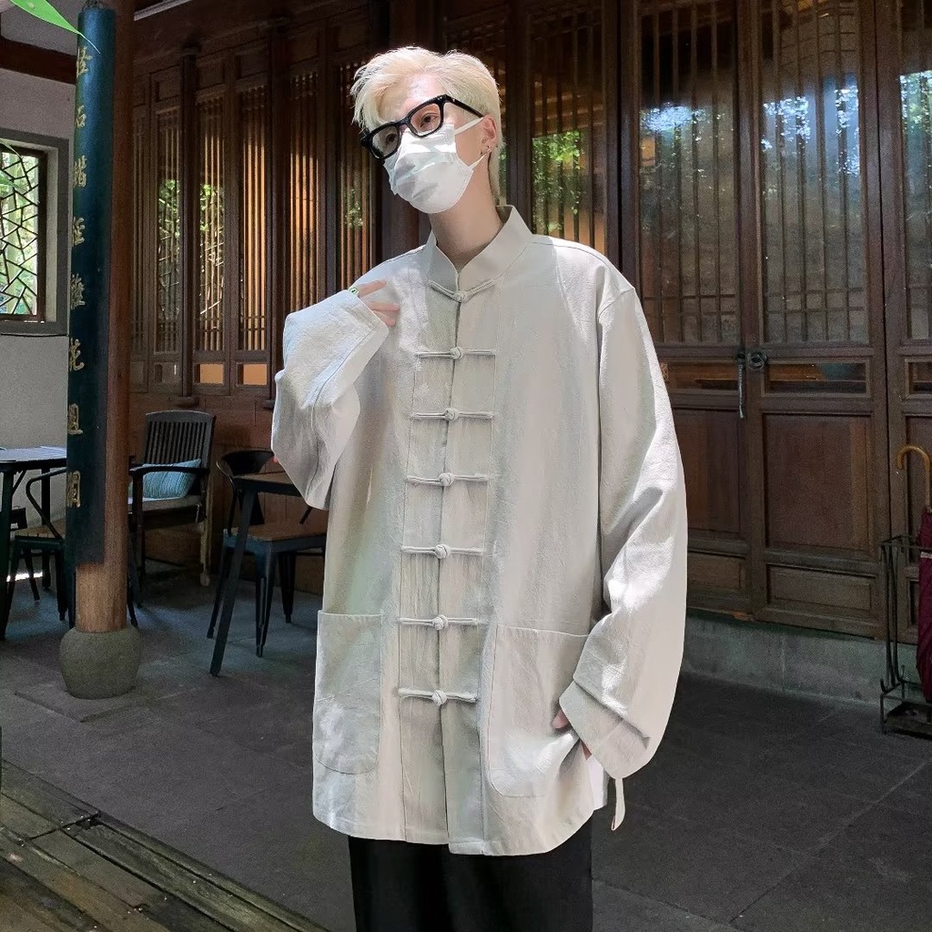 Áo Sơ Mi Cách Tân Hán Phục Trung Hoa Cài Nút Đĩa Hoa Phong Cách Cộng Hòa Mùa Hè Mới Cho Nam Zhongshan Tang