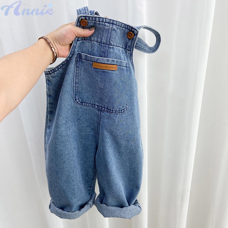 Annie Quần yếm trẻ em quần jean trẻ em gái quần đơn giản hợp thời trang