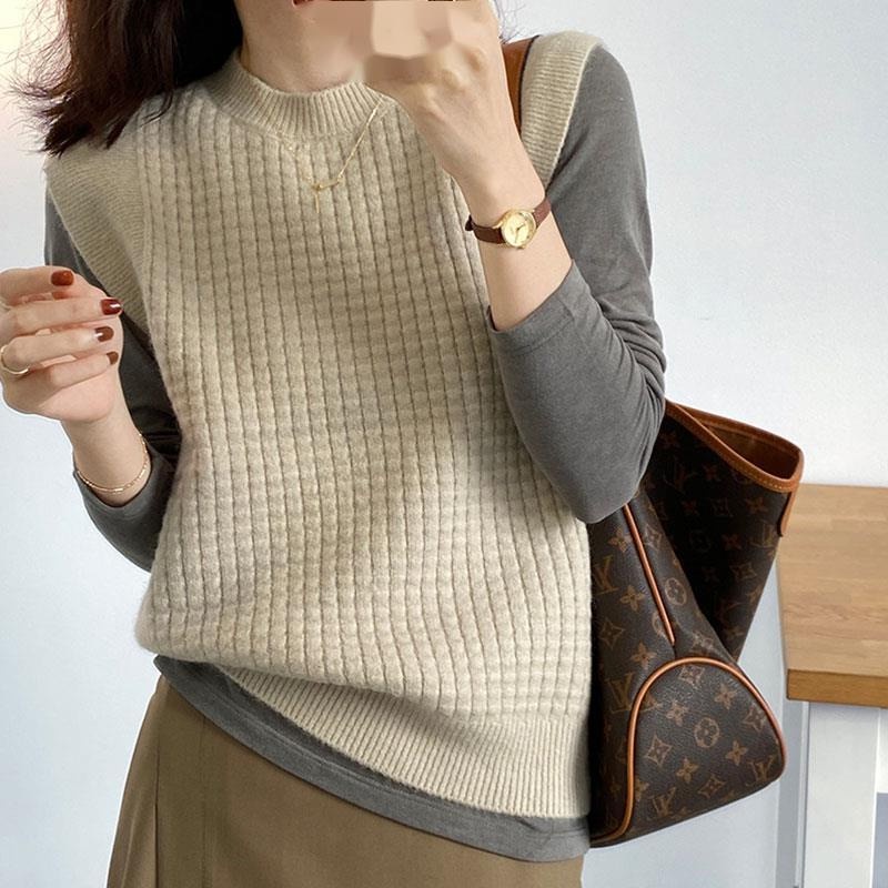 Áo Sweater Dệt Kim Sát Nách Dáng Rộng Kiểu Retro Cá Tính