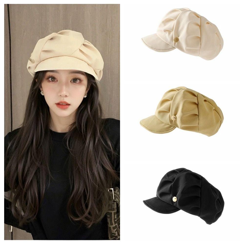 Oceanmap mũ beret xếp ly, mũ newsboy harajuku, mũ nghệ sĩ có đỉnh cao cổ điển y2k driving