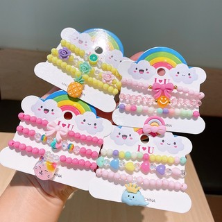(bộ 3) vòng tay acrylic trẻ em, vòng tay trái cây hoạt hình màu cườm thủ công, bộ trang sức cho bé gái