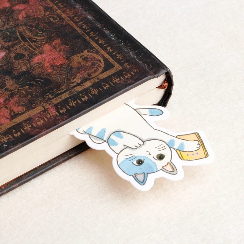 Bộ 30 Thẻ Đánh Dấu Sách Bằng Giấy Hình Mèo Hoạt Hình Vui Nhộn