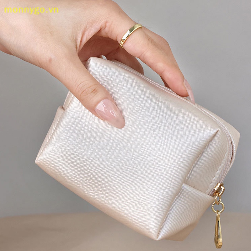 Monnygo women travel makeup bags pu leather make up pouch large-capacity travel toiletry bag travel waterproof purse túi đựng mỹ phẩm túi xách vn
