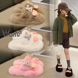 Woma // dép lông thú cho bé gái dép xỏ ngón cho trẻ em dép bông đế dày cho trẻ em