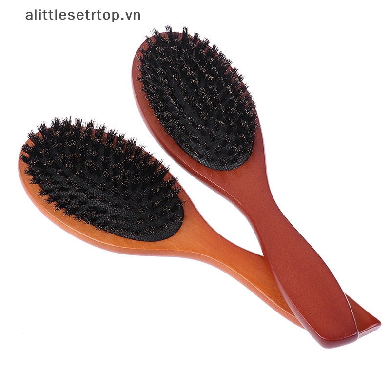 Alittlesetrtop boar bristle hair brush women combs for hair wood hairbrush detangle duỗi tóc bàn chải tóc lược cắt tóc phụ kiện cắt tóc.
