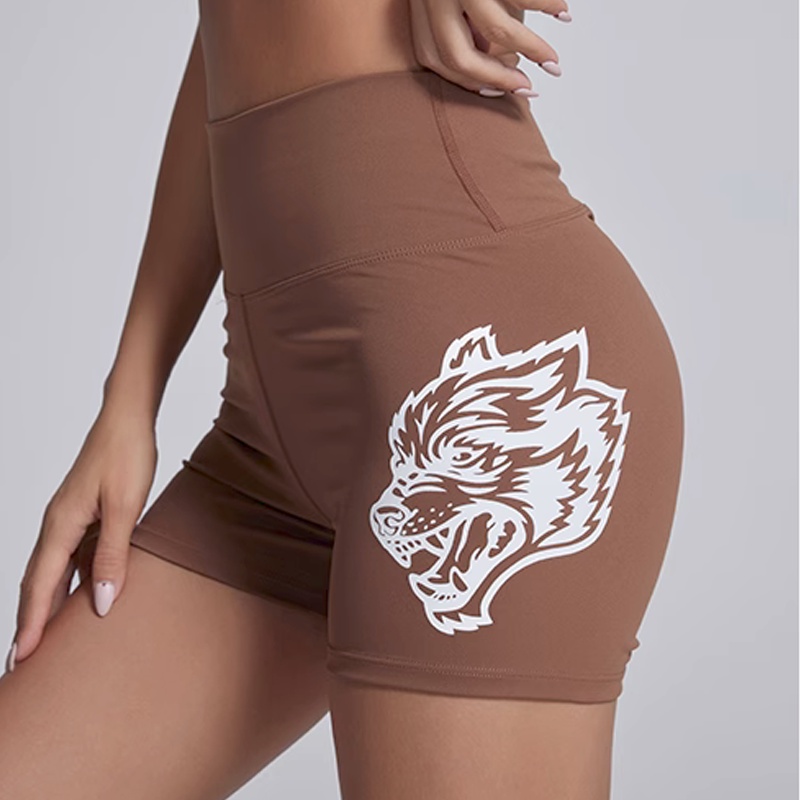 Quần Short Thể Thao Lưng Cao Nâng Hông Co Giãn Tốt Nhanh Khô In Hình Sói Cá Tính