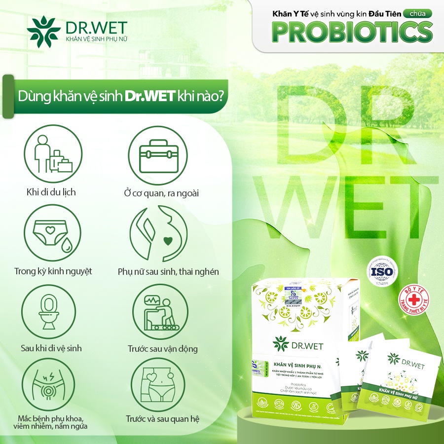 DR.WET- KHĂN Y TẾ VỆ SINH VÙNG KÍN ĐẦU TIÊN CHỨA PROBIOTICS CarynShop