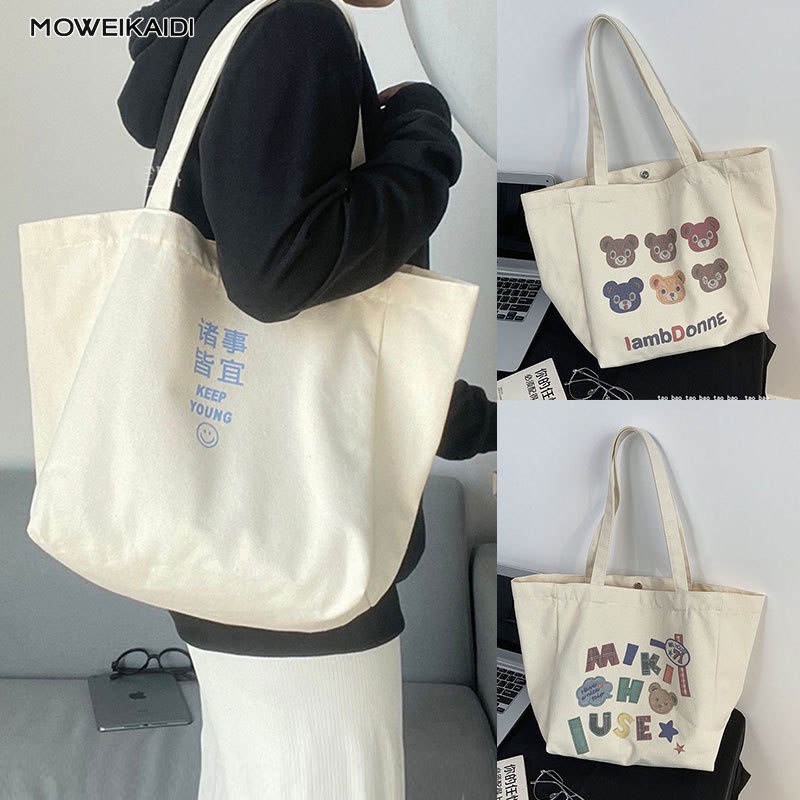 Moweikaidi dung tích lớn túi tote một vai túi mua sắm vải dễ thương