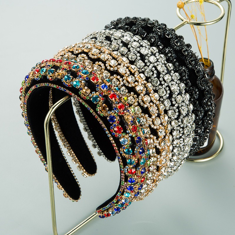 Sang trọng đầy đủ pha lê rhinestone phụ nữ băng đô thời trang nhung bọt biển rộng vành băng đô trang sức đám cưới đính hôn quà tặng sinh nhật