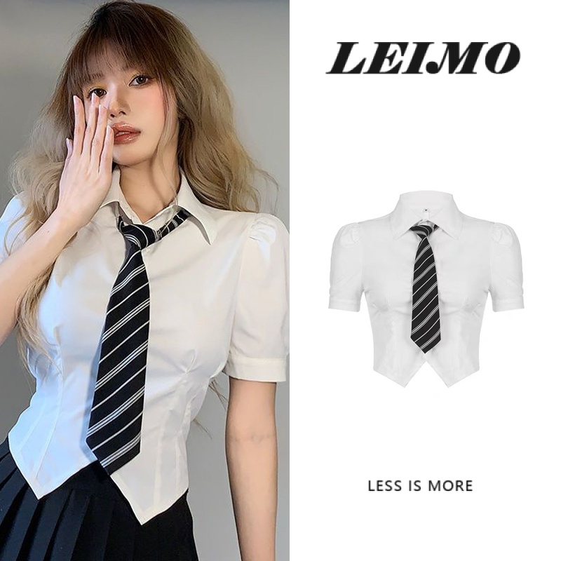Preppy style short-sleeved women's puff sleeve shirt summer slim-fit slimmer look short top