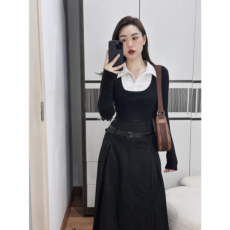 Zara autumn winter new style basic style fake two-piece skinny top 550