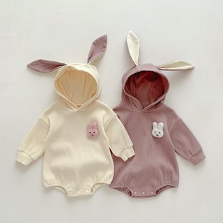 Quần Áo Trẻ Em Dài Tay Dễ Thương Tai Thỏ Jumpsuit Bé Trai Bé Gái Có Mũ Trùm Đầu Áo Liền Quần Áo Len
