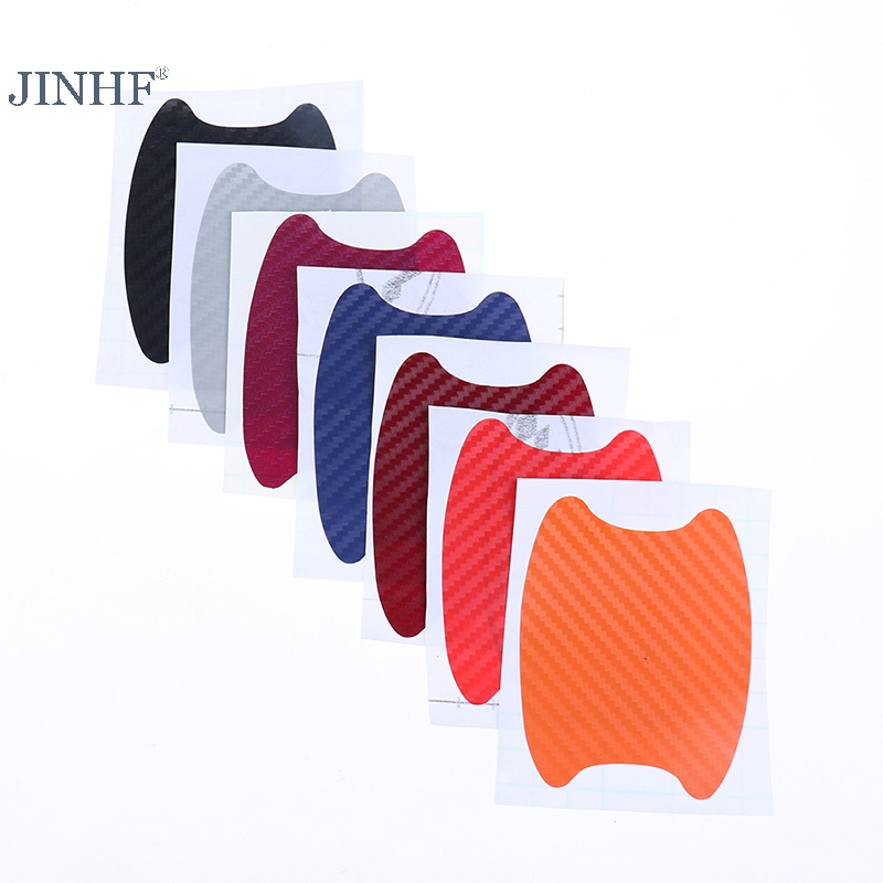 Jinhf 4 cái / bộ nhãn dán cửa ô tô sợi carbon chống trầy xước