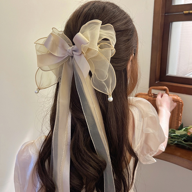 Kẹp tóc AIJOLEN đính nơ ruy băng lớn thời trang Hàn Quốc cho nữ