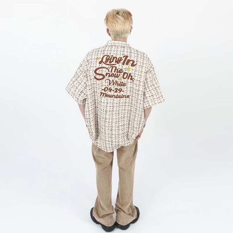 Sinransinya Áo Sơ Mi cotton Lanh Thêu Họa Tiết Sọc Caro Phong Cách hip hop Đường Phố Mỹ Thời Trang Cho Nam Và Nữ