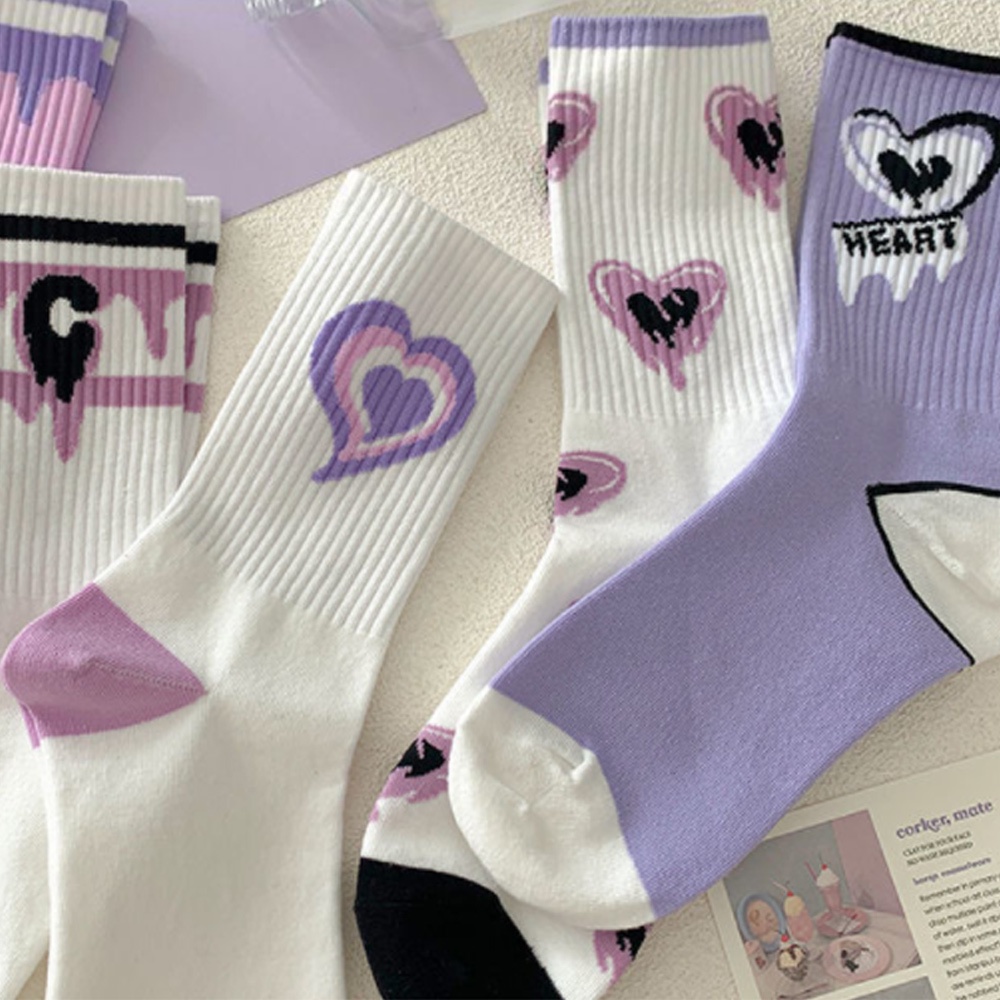 Màu tím sê-ri phụ nữ vớ dễ thương ống giữa ngắn mắt cá chân đơn giản tất cả phù hợp phim hoạt hình phong cách harajuku