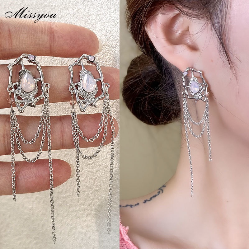 Bông Tai Tua Rua Hình Học Bằng Bạc Đính Đá Zircon Cho Nữ