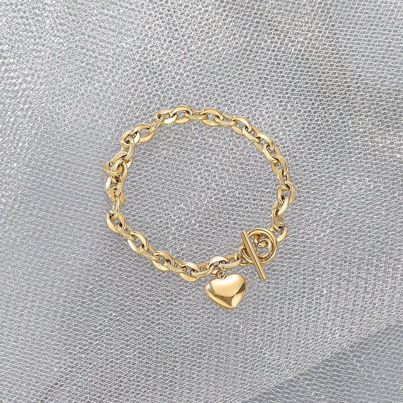 Vòng Đeo Tay Bằng Thép Không Gỉ Mặt Trái Tim Thời Trang Âu Mỹ Không Phai Màu Trang Sức Cá Tính Dành Cho Bạn Nữ