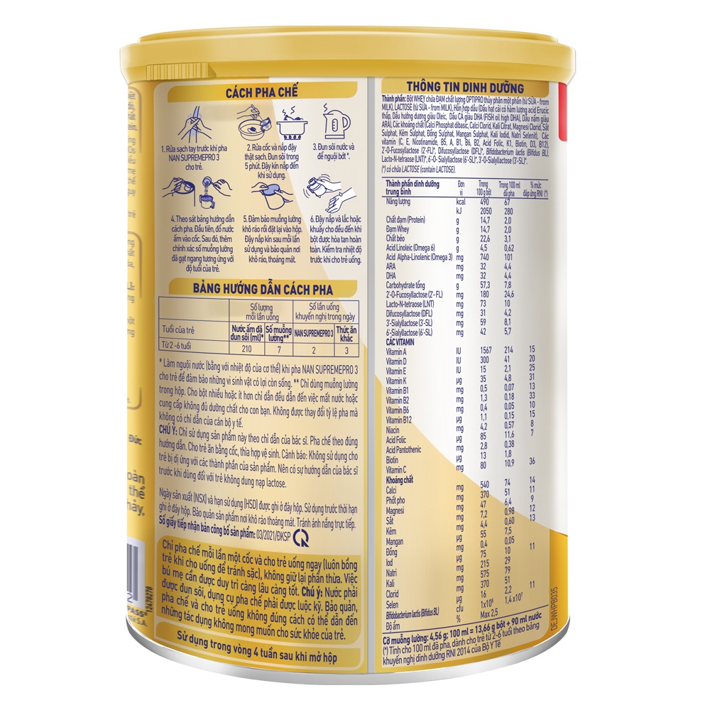 Sữa NAN SUPREME PRO số 3 800g (2-6 tuổi)
