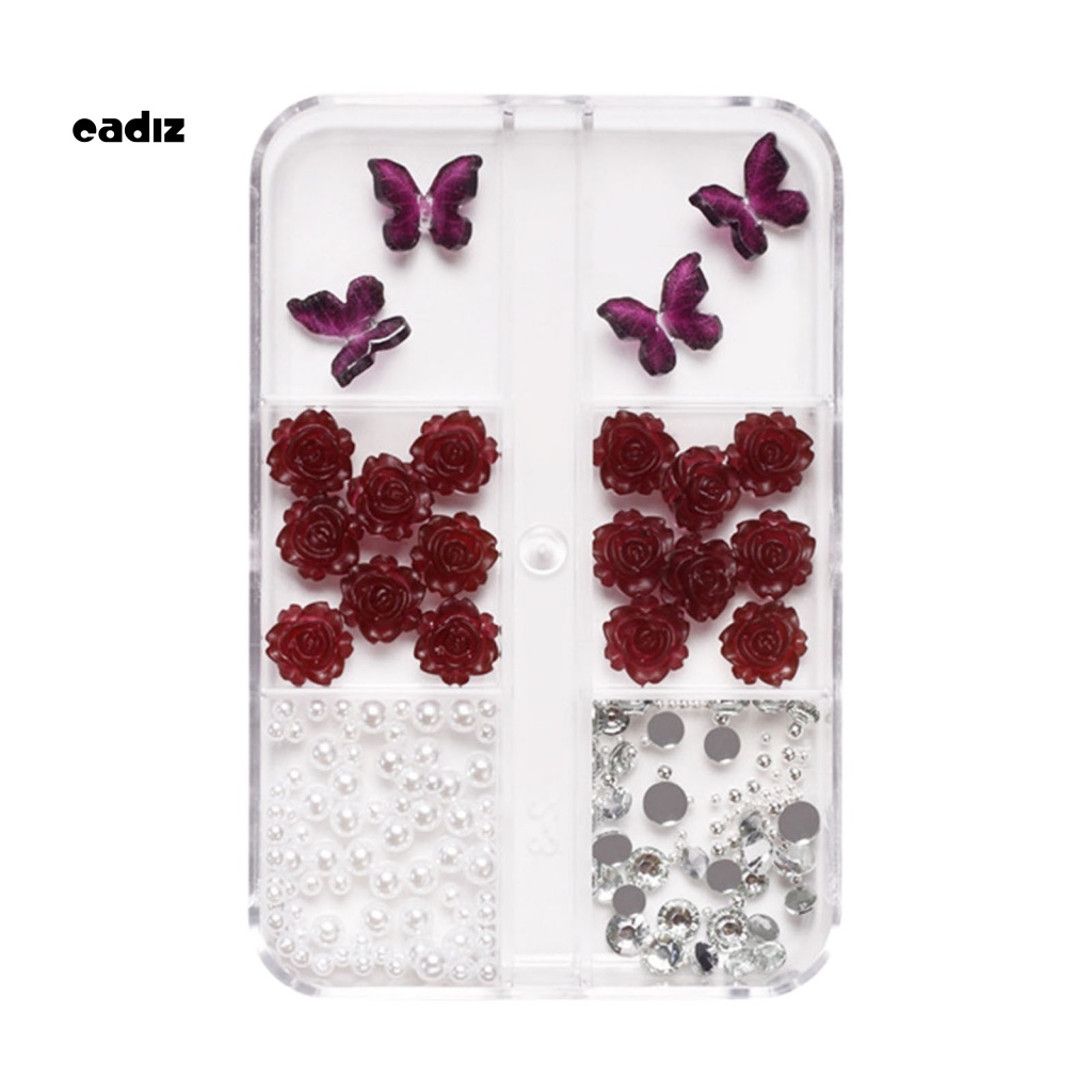 1 Hộp Phụ Kiện Trang Trí Móng Tay Nghệ Thuật Hình Hoa Bướm 3D Nhiều Phong Cách