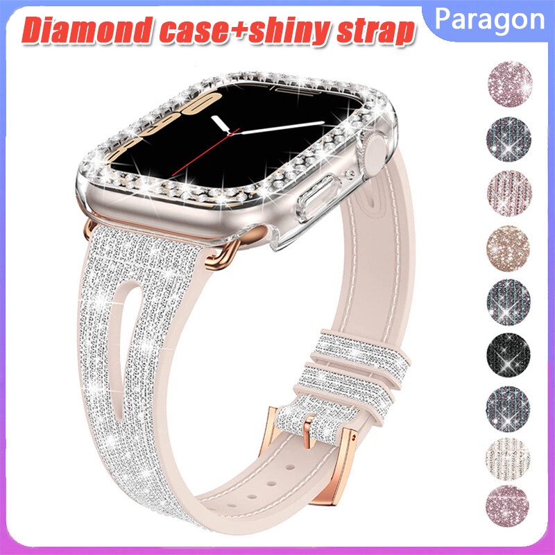 Dây Đeo Đồng Hồ Bằng silicone Đính Kim Cương Cho Apple Watch Series 8 7 Se 6 5 Ultra I Watch 49mm 44mm 41mm 45mm 40mm 42mm