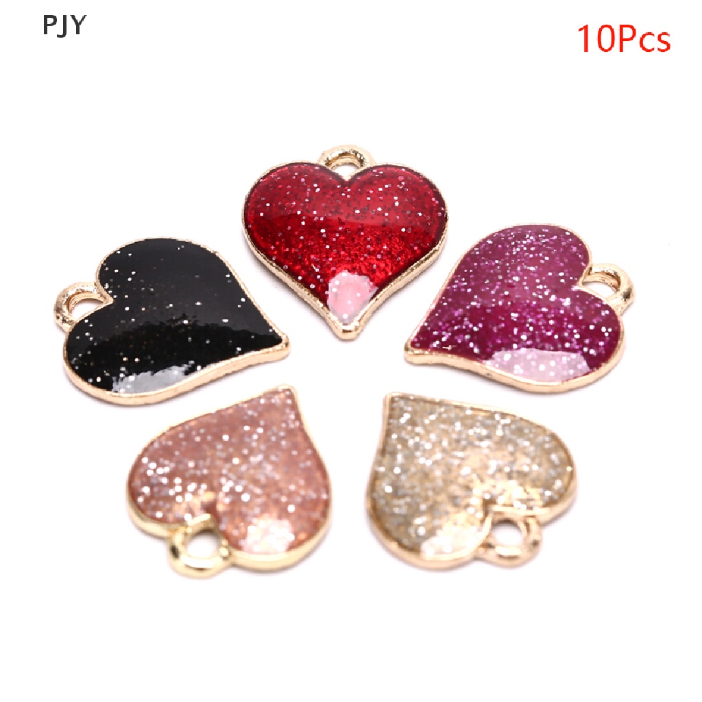 Bộ 10 Mặt Dây Chuyền Hợp Kim Tráng Men Hình Trái Tim Lấp Lánh DIY PJ