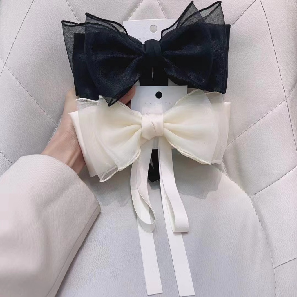 Kẹp Tóc Nơ Lưới Màu Đen Dễ Phối Đồ Thời Trang Mùa Xuân 2023