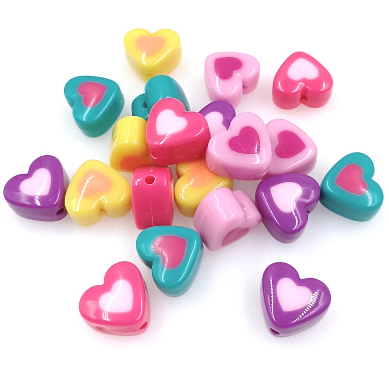 Set 10 Hạt Acrylic Hai Màu Sơn Hình Trái Tim Thời Trang Làm Trang Sức Vòng Tay / Vòng cổ