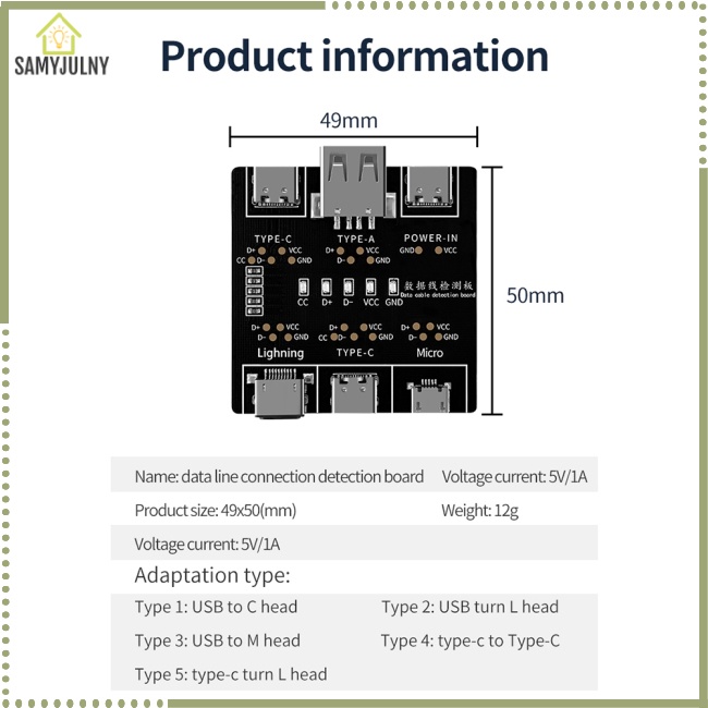 Bảng Mạch Kiểm Tra Cáp Dữ Liệu Nhanh Tương Thích Với Iphone Android Usb Type C
