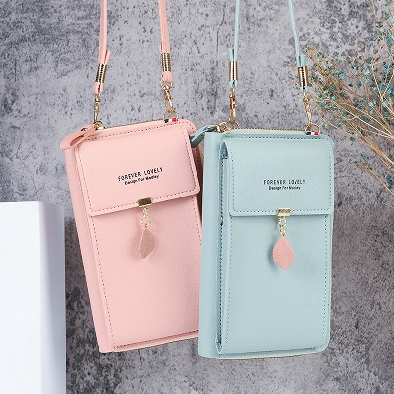 Túi Da PU Đeo Chéo Đựng Điện Thoại Màu Trơn Phong Cách Hàn Quốc