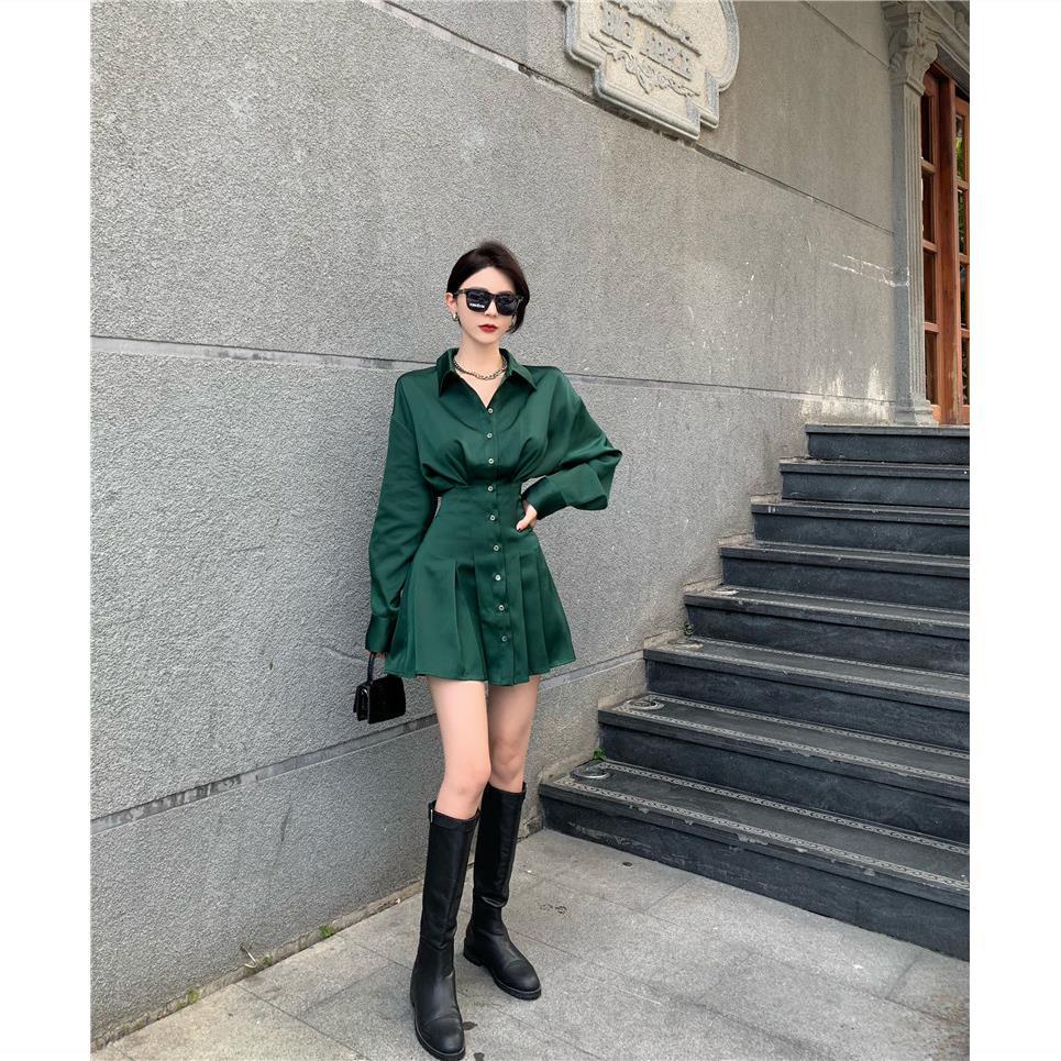 Đầm Sơ Mi Tay Dài Cổ Chữ V Phong Cách Retro Thời Trang Mùa Thu 2023 Mới Dành Cho Nữ