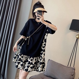 [plus Size] (40-150kg) Đầm Tay Ngắn Cổ Tròn Vải chiffon Cỡ Lớn Ngọt Ngào