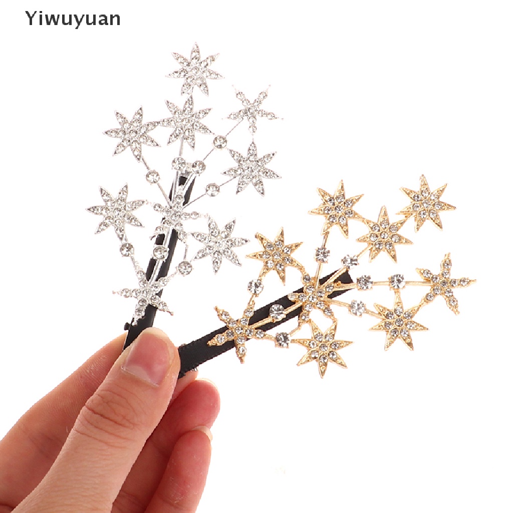 < Yiwuyuan > Kẹp Tóc Đính Pha Lê Màu Vàng / Bạc Thời Trang Cho Nữ