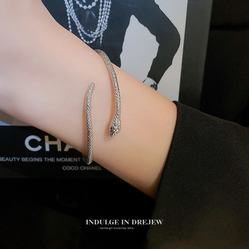 【hàng sẵn sàng】Vòng tay Bạc Nữ Hình Rắn Đơn giản Thời trang Có thể điều chỉnh Quà tặng Hàn Quốc Trang sức Phụ kiện