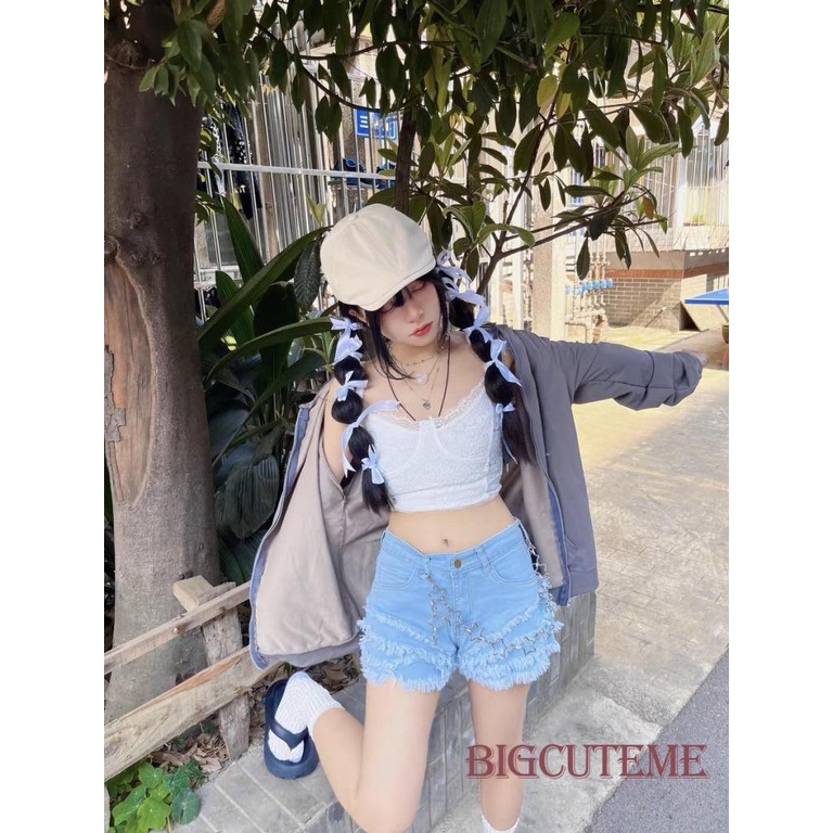 [] Áo Croptop Ren Không Tay Màu Trơn Mùa Hè Ôm Dáng Cho Nữ