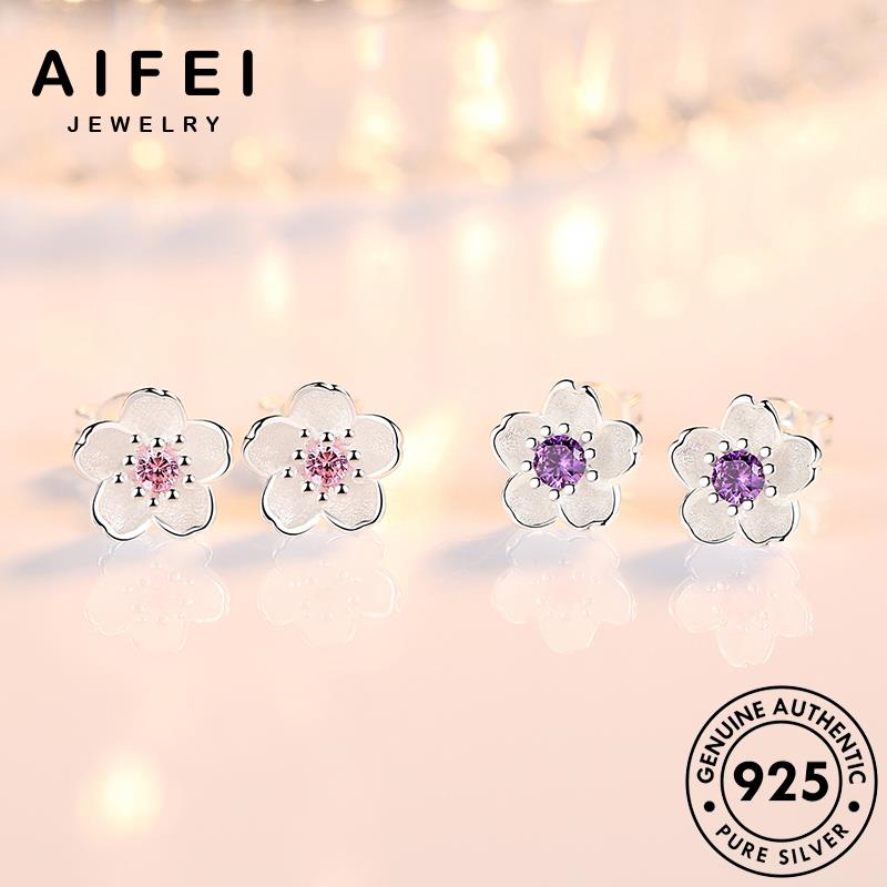 AIFEI JEWELRY trang khuyên phụ kiện tai Thời thật hoa tinh thể bạc nguyên 925 kim hàn sức quốc tua cương hồng bản mạn tròn vành lãng xỏ thời bông nữ E2