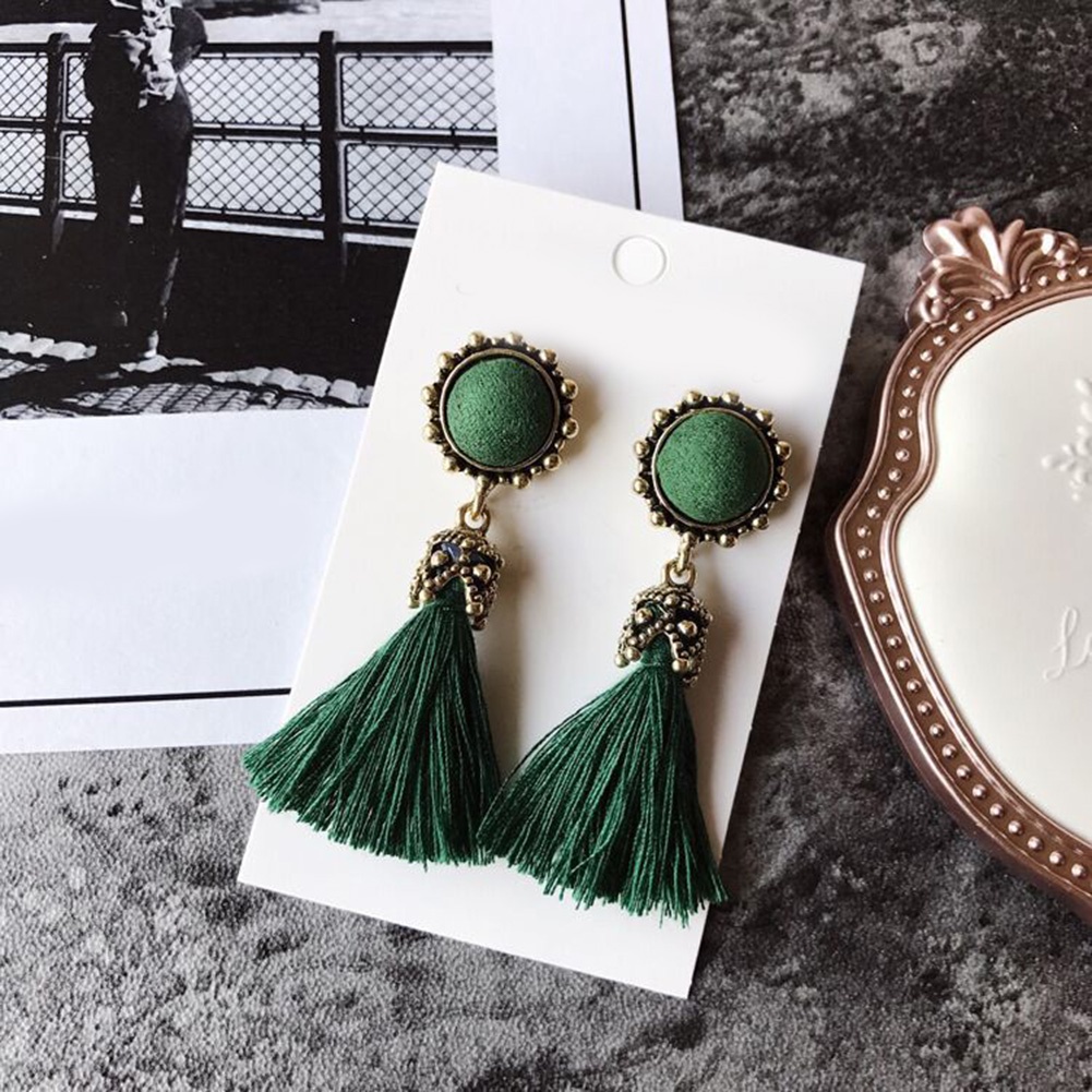 Đôi Khuyên Tai HìNh TròN PhốI Tua Rua DàI ThờI Trang Cho Nữ