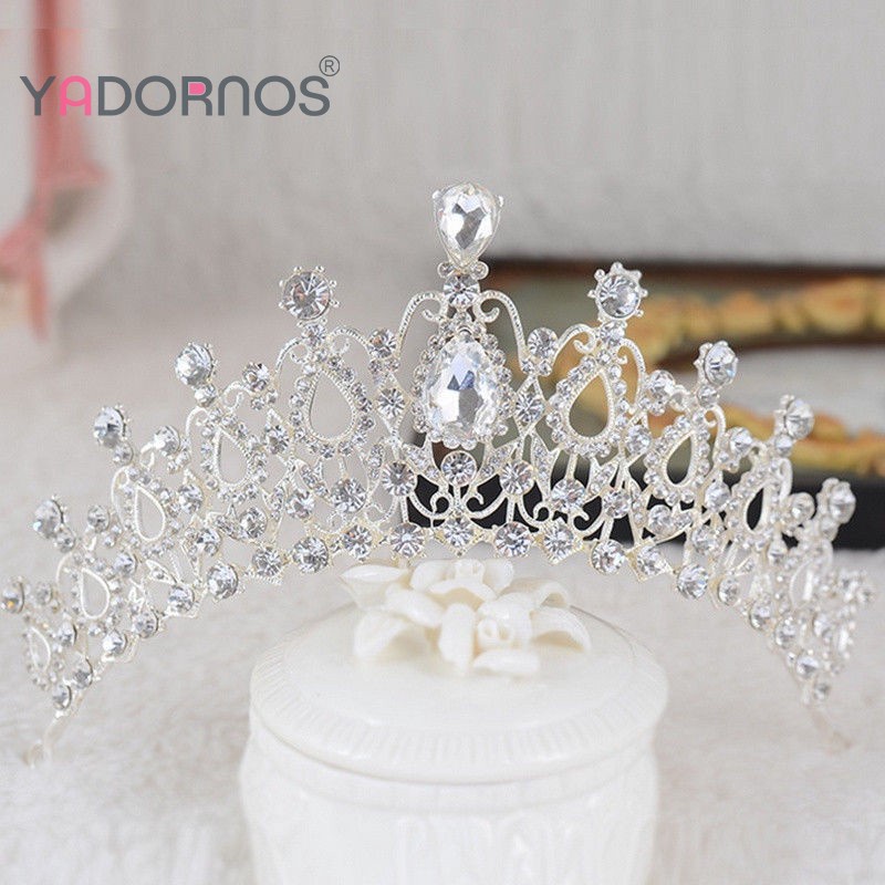 Vương miện cài tóc YADORNOS đính đá pha lê nhân tạo sang trọng thời trang dành cho cô dâu