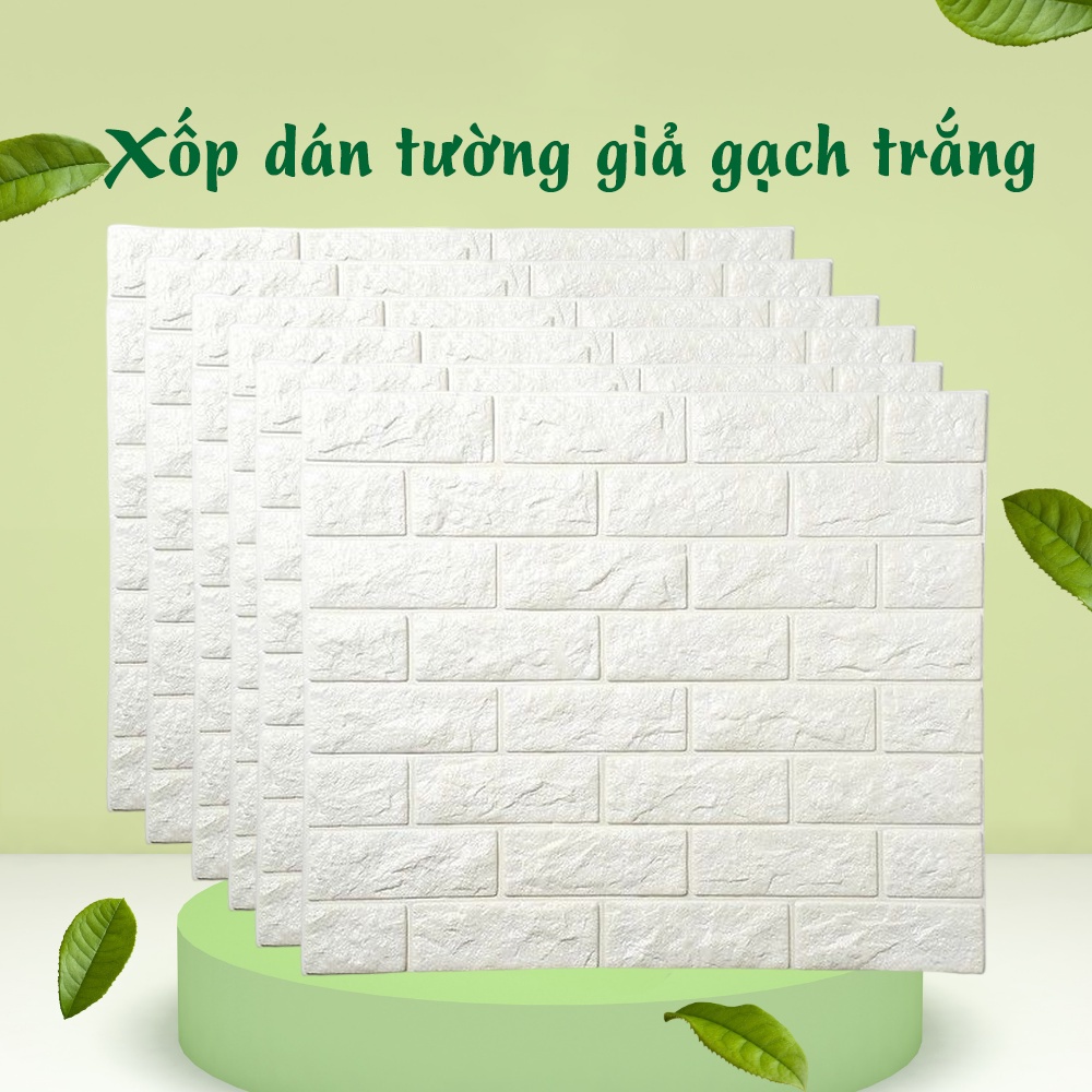 Miếng xốp dán tường 3D giả gạch màu trắng khổ lớn