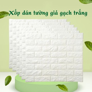 Miếng xốp dán tường 3D giả gạch màu trắng khổ lớn