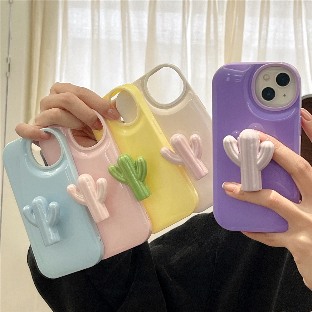 Ốp Điện Thoại Họa Tiết Cây Xương Rồng Phong Cách Hàn Quốc Kèm Giá Đỡ Cho iPhone 13ProMax iPhone12 / 11 / 14promax