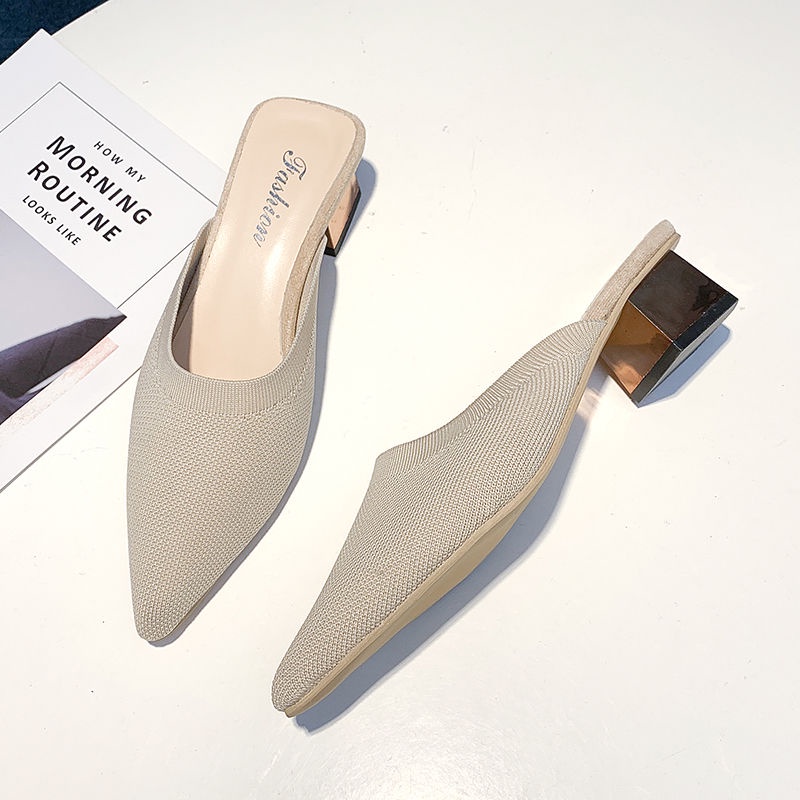 Dép Cao Gót Mũi Nhọn Dệt Kim Thoáng Khí Thời Trang Cho Nữ