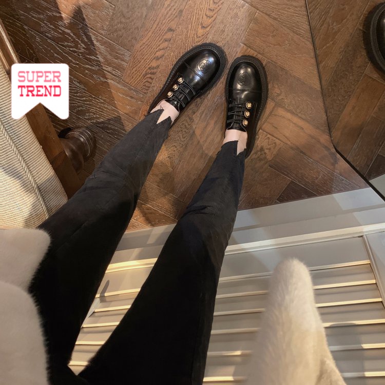 Giày Mũi Tròn Cột Dây Màu Trơn Phong Cách Thời Trang Anh Quốc Cổ Điển