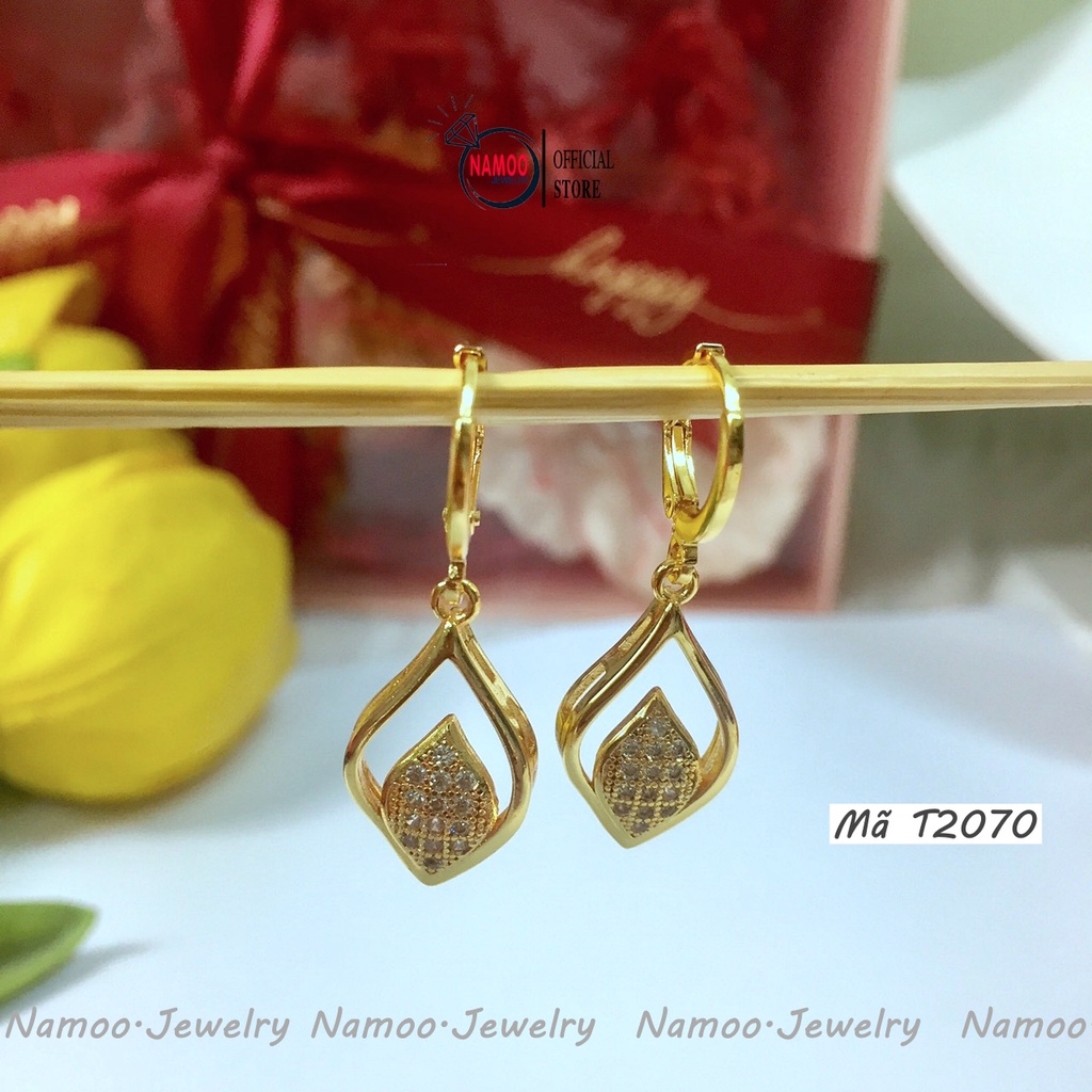 Khuyên Tai Hình Chiếc Lá T2070 Đính Đá Dáng Dài