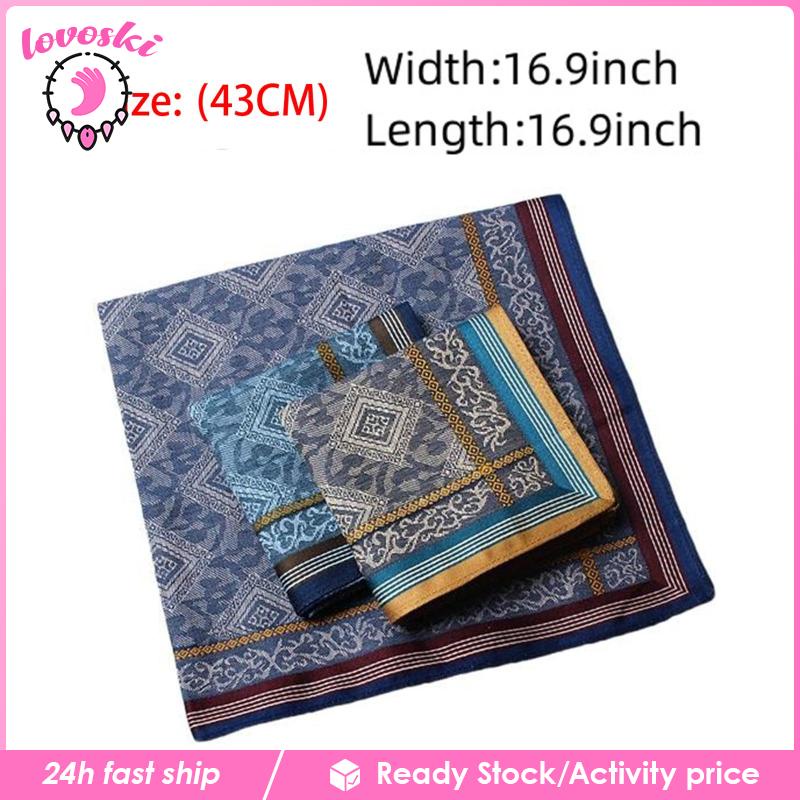 [Lovoski] Set 3 Khăn Tay Bỏ Túi Hình Vuông Chất Liệu Cotton Cho Nam